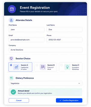 Event registration template